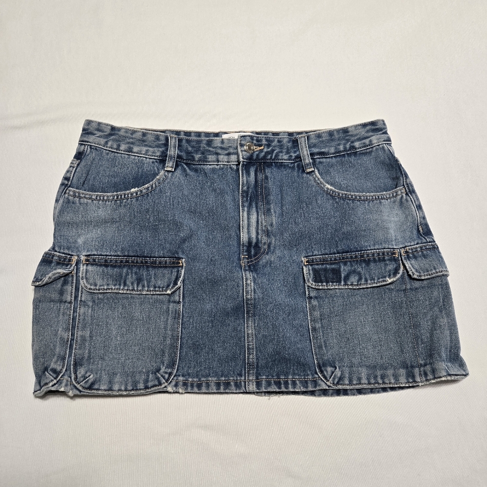 Zara Women's Cargo Denim Medium Wash Skirt sz XL